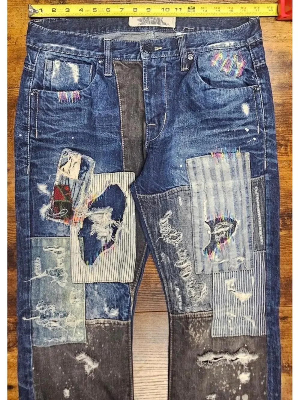 Buckaroo Jeans Mens Size 32x32 Indigo Patches Destroyed Distressed Designer‎